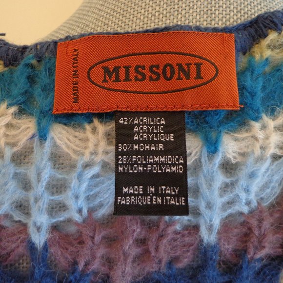 Missoni Mohair Crochet Poncho Zigzag Sweater Cape Orange Label Boho Blue NEW - Picture 4 of 9